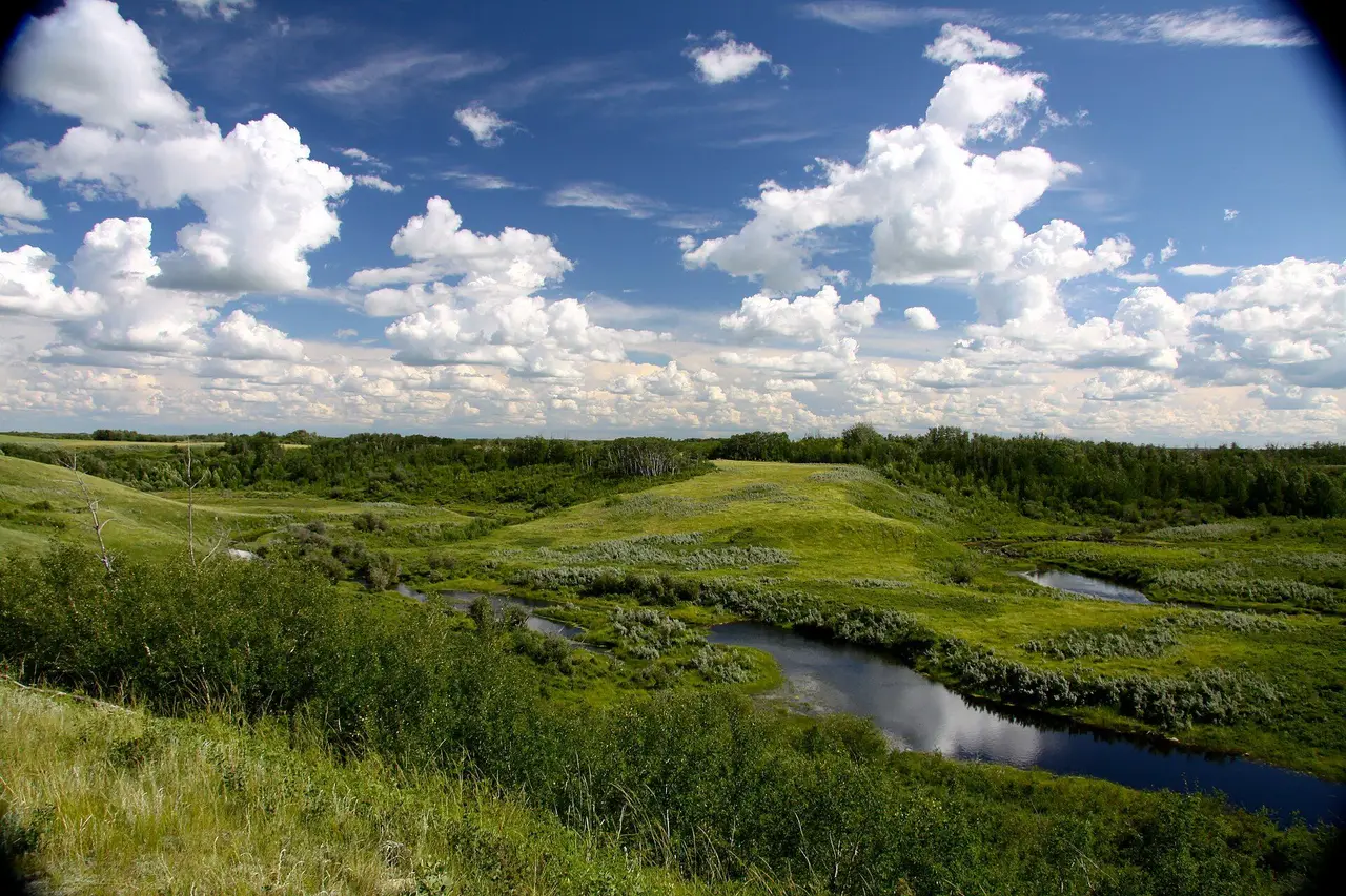 Creek winding through the valley under a big sky, 2010